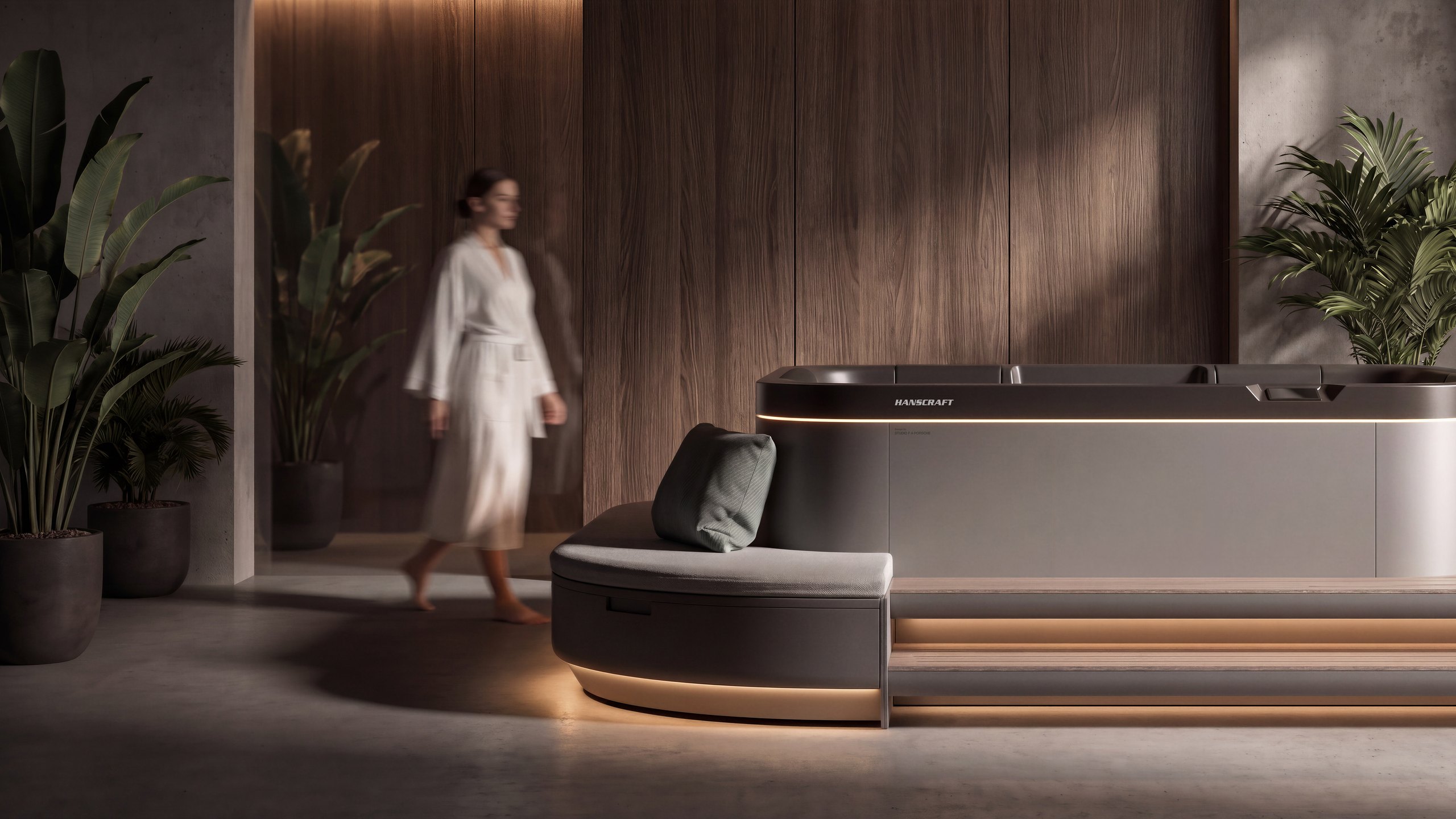 HANSCRAFT SP—116 spa in a warm evening interior setting
